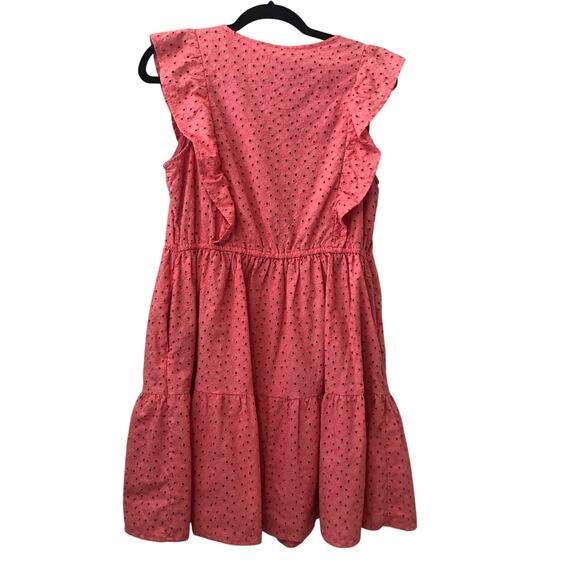 Dress Pink Prairie Size S Cotton Eyelet Flutter Sleeve Tiered Pockets Cowgirl - Picture 2 of 8